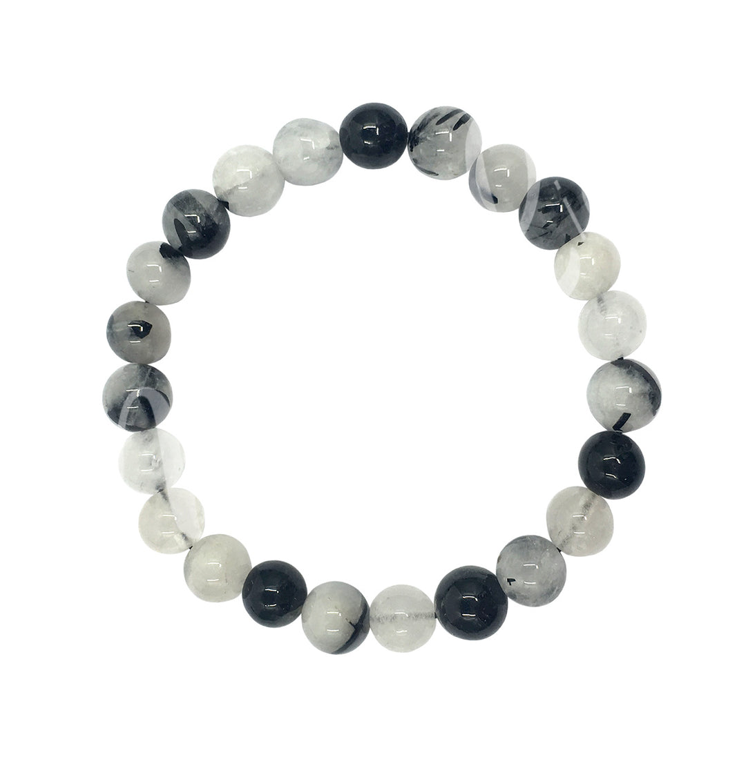 Bracelet Quartz with Black Tourmaline (8-8.5mm) 7.15-7.25"