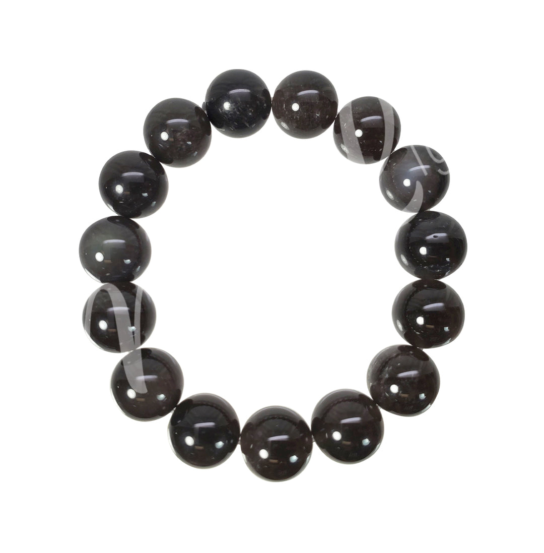 Pulsera de obsidiana ahumada negra (12 mm) 8-8,15"