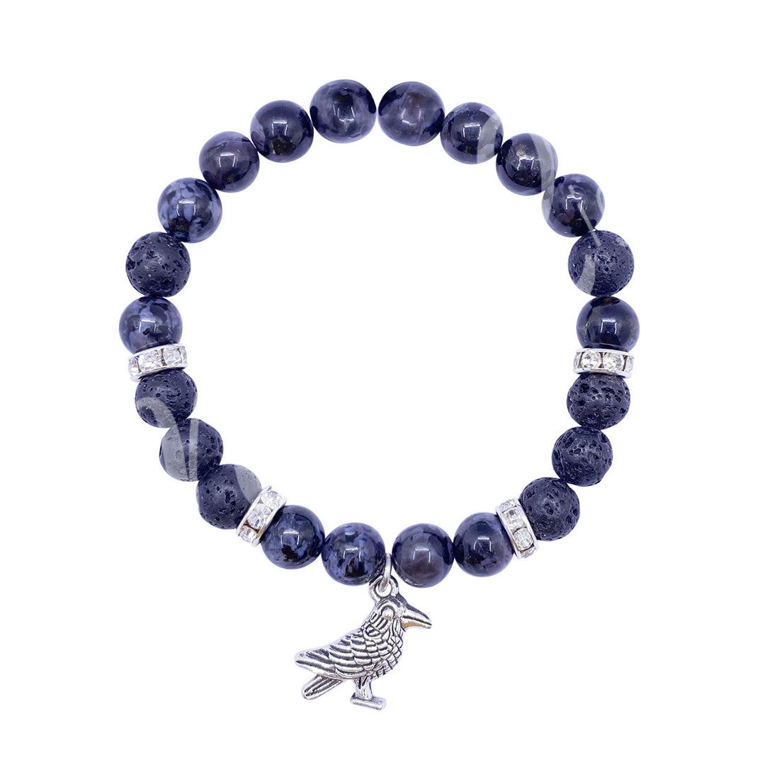 Bracelet Indigo Gabbro & Lava with Raven Charm (8-8.5mm) 7.15-7.25"