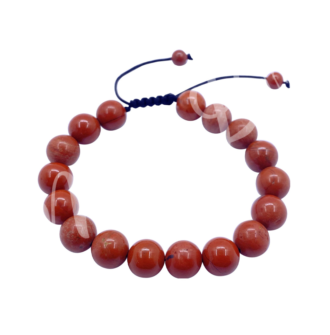 Pulsera ajustable de jaspe rojo (10 mm) 7-11"