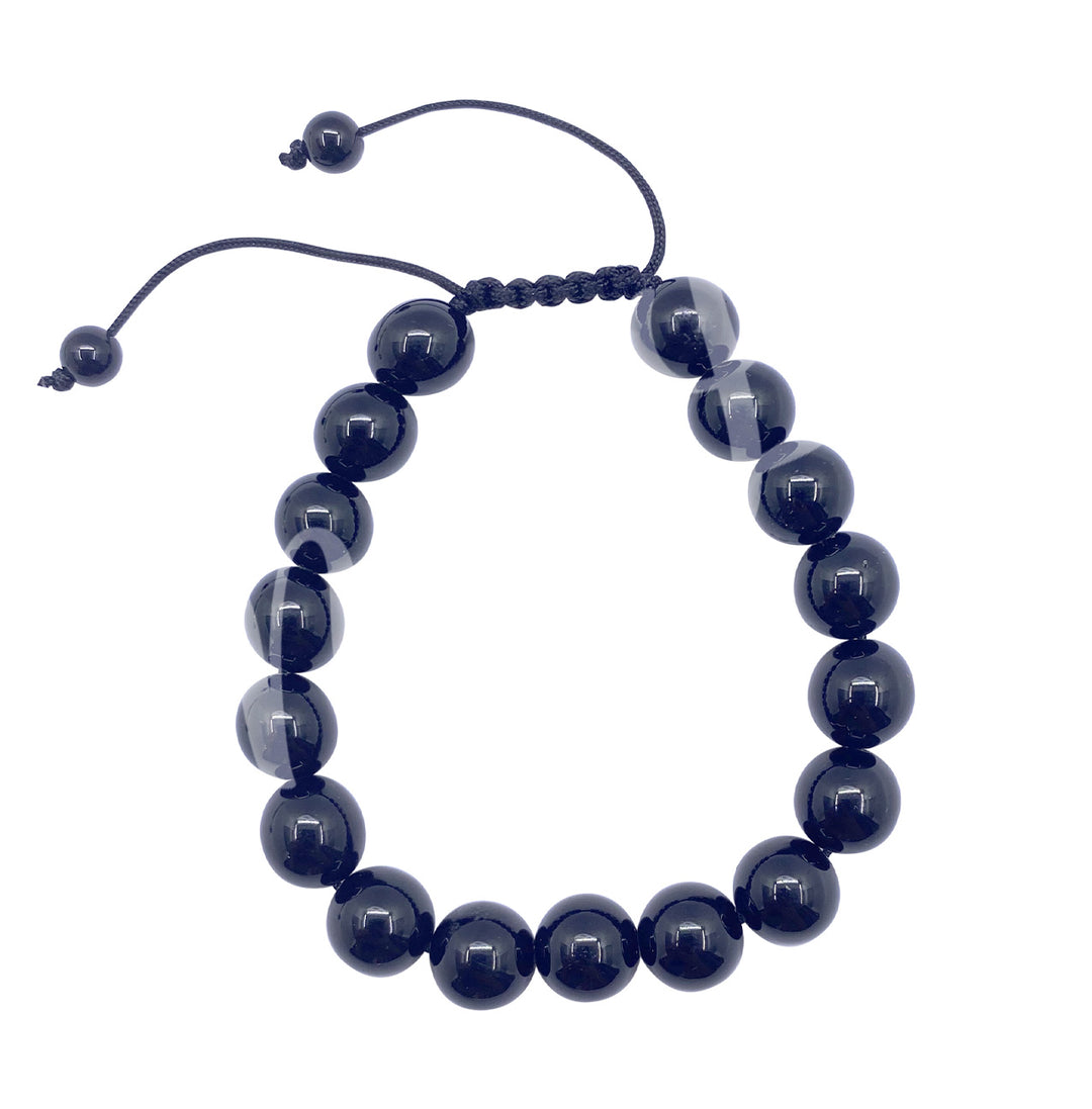 Pulsera Ajustable de Obsidiana Negra (10 mm) 7-11"