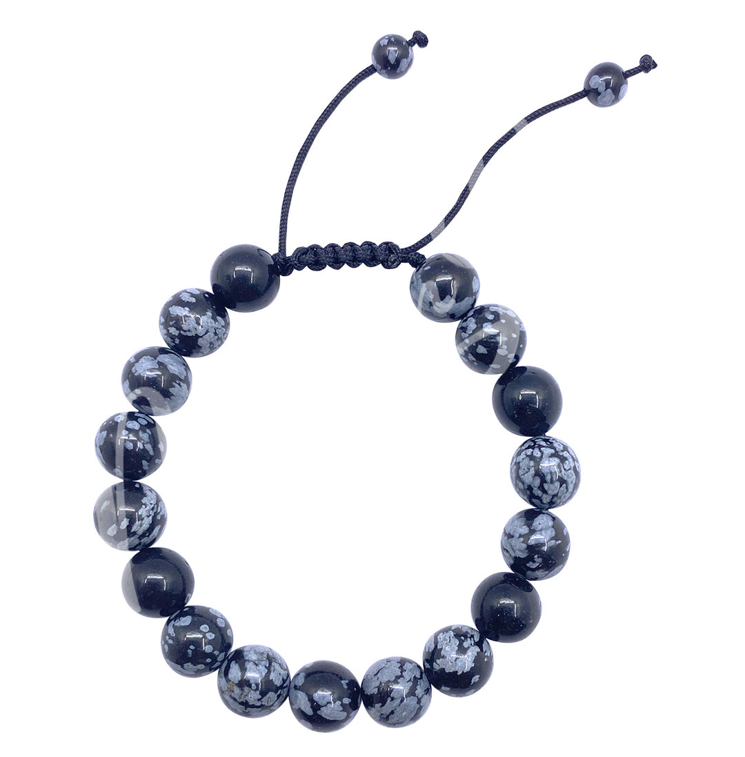 Bracelet Adjustable Snowflake Obsidian (10mm) 7-11"