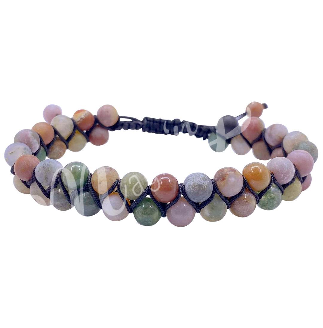 Bracelet Double Row Adjustable Fancy Jasper (6mm) 6.75-10.25"
