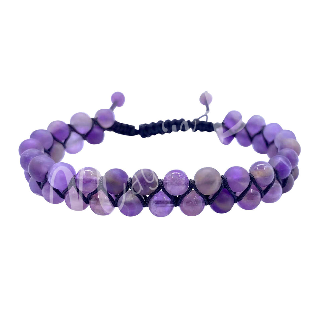 Bracelet Double Row Adjustable Amethyst (6mm) 6.75-10.25"