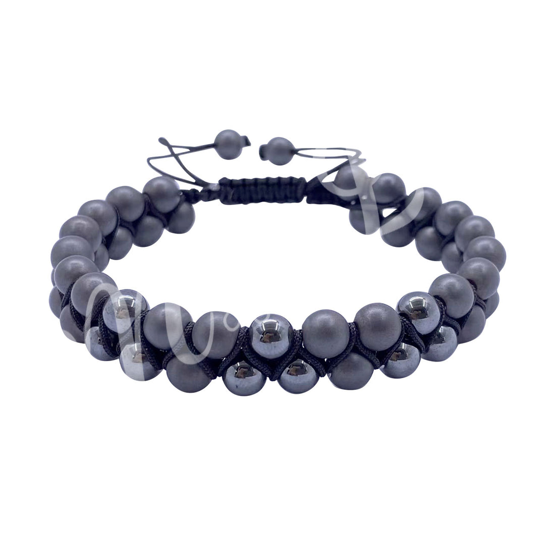 Bracelet Double Row Adjustable Hematite (6mm) 6.75-10.25"
