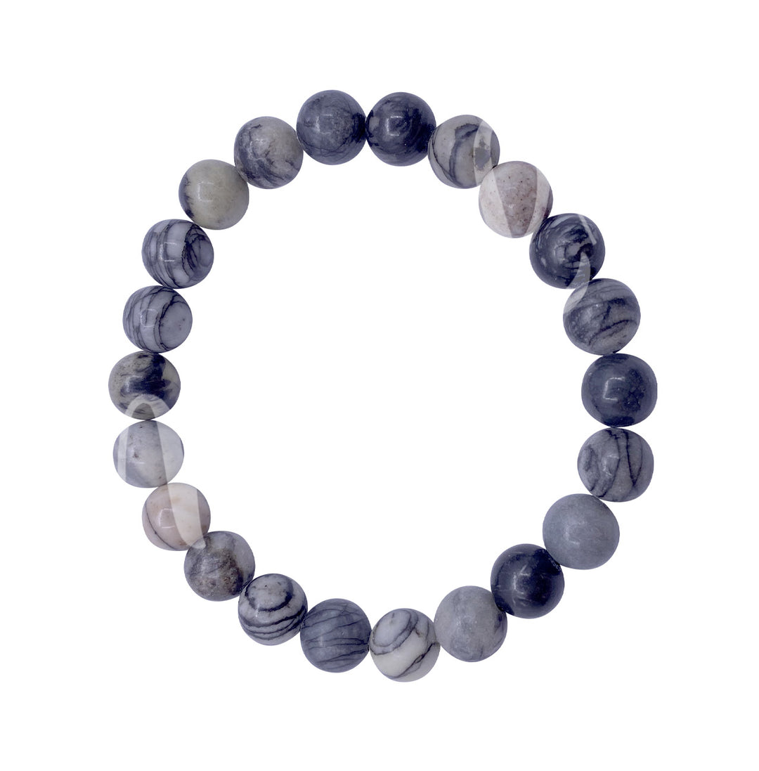 Bracelet Black Silk Stone (8-8.5mm) 7.15-7.25"