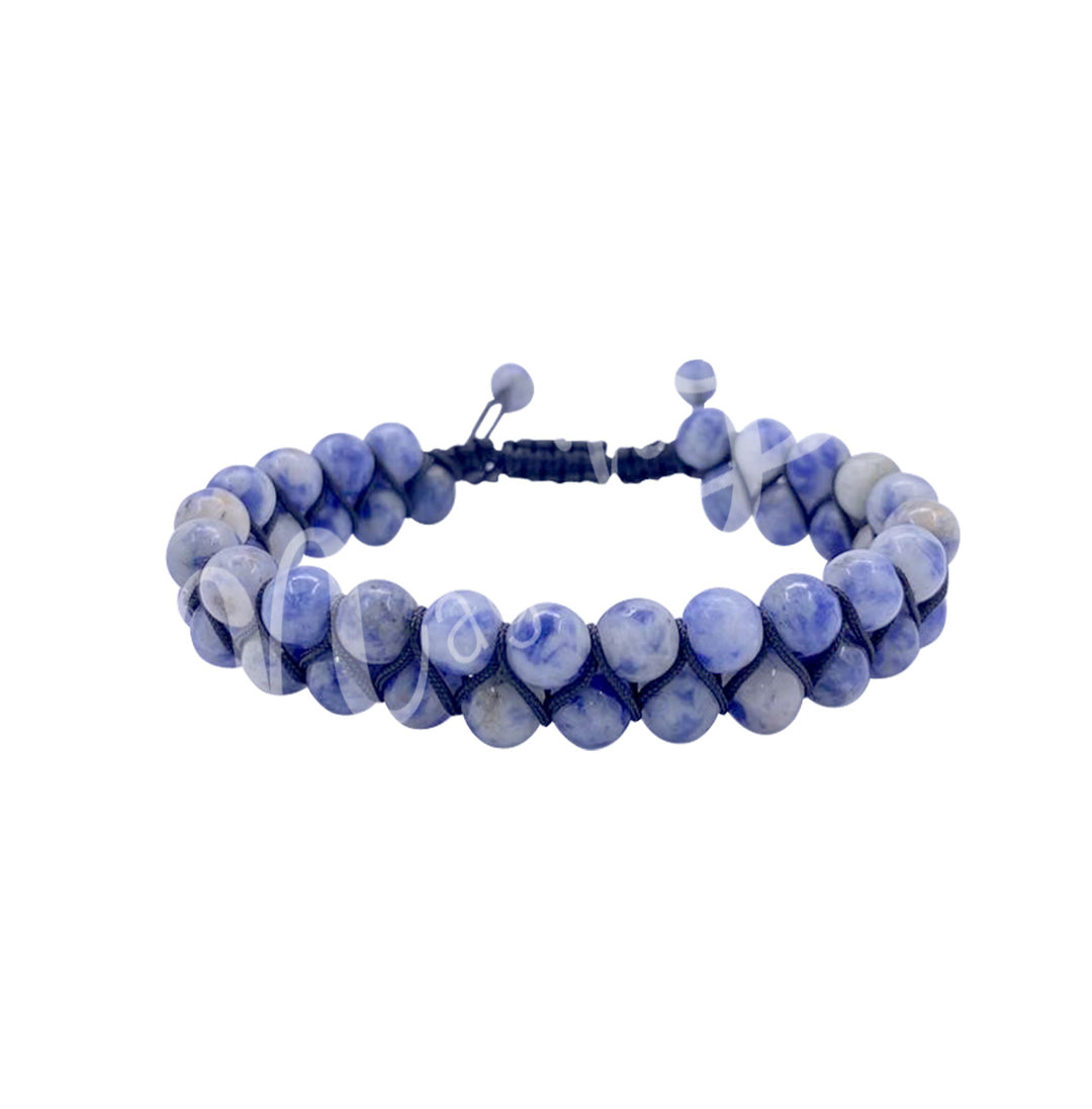 Bracelet Double Row Adjustable Blue Spot Jasper (6mm) 6.75-10.25"