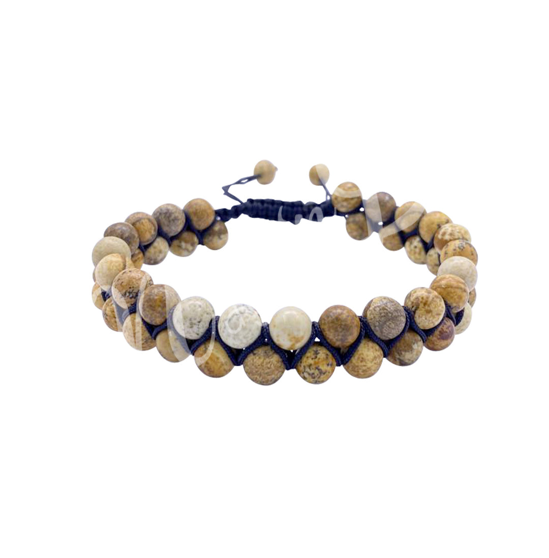 Bracelet Double Row Adjustable Picture Jasper (6mm) 6.75-10.25"