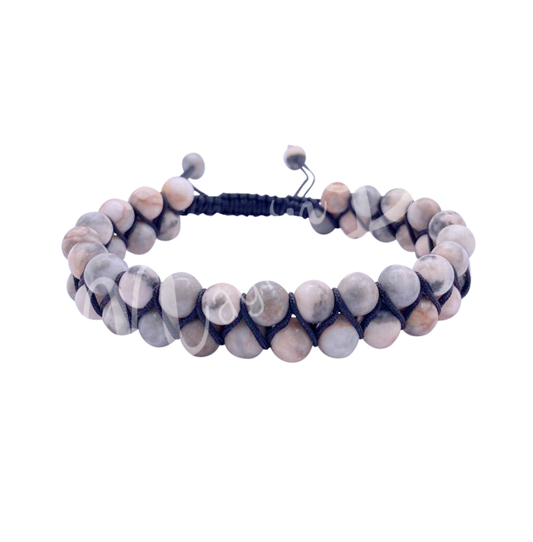 Bracelet Double Row Adjustable Pink Zebra Jasper (6mm) 6.75-10.25"