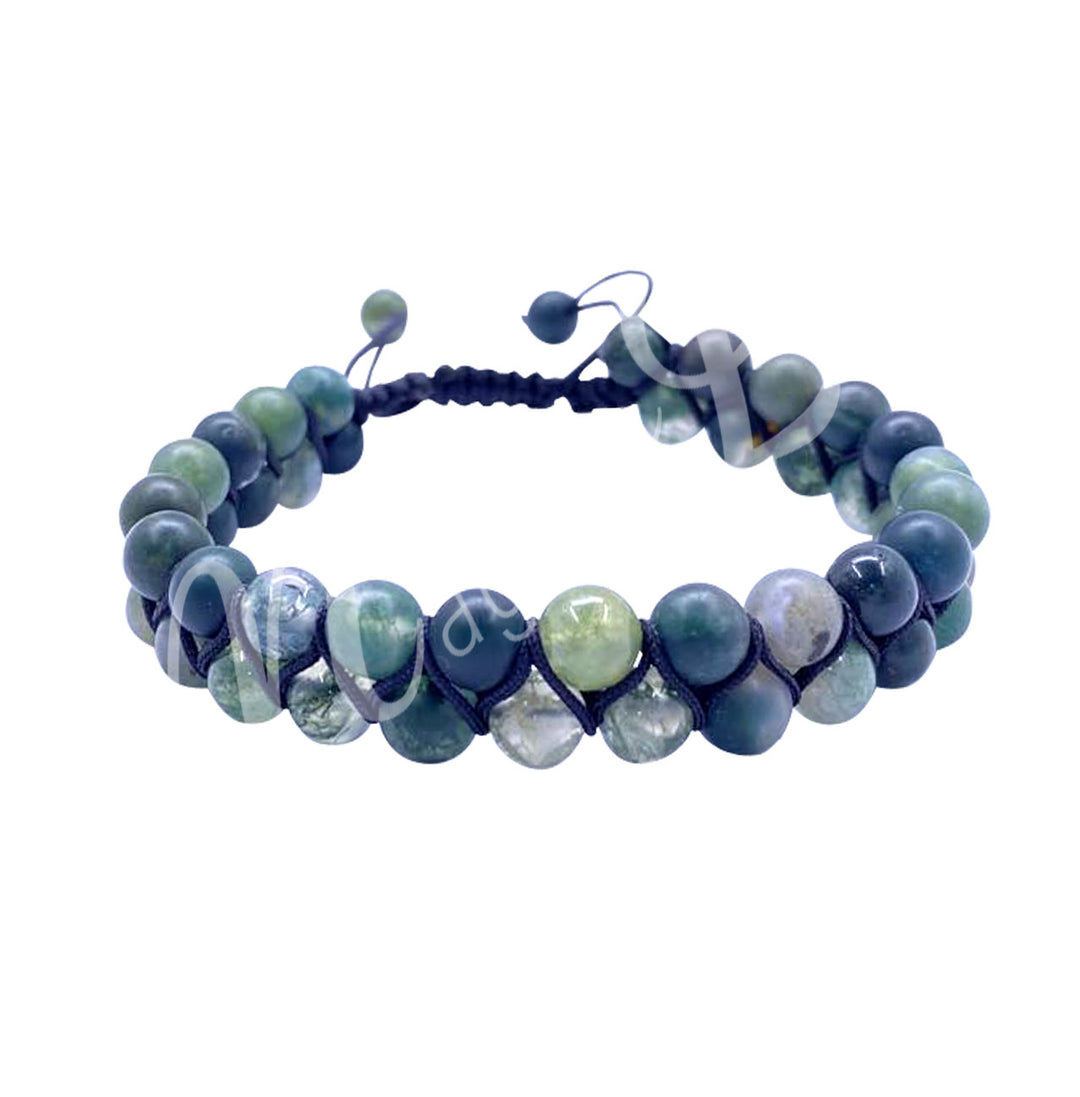 Bracelet Double Row Adjustable Green Moss Agate (6mm) 6.75-10.25″