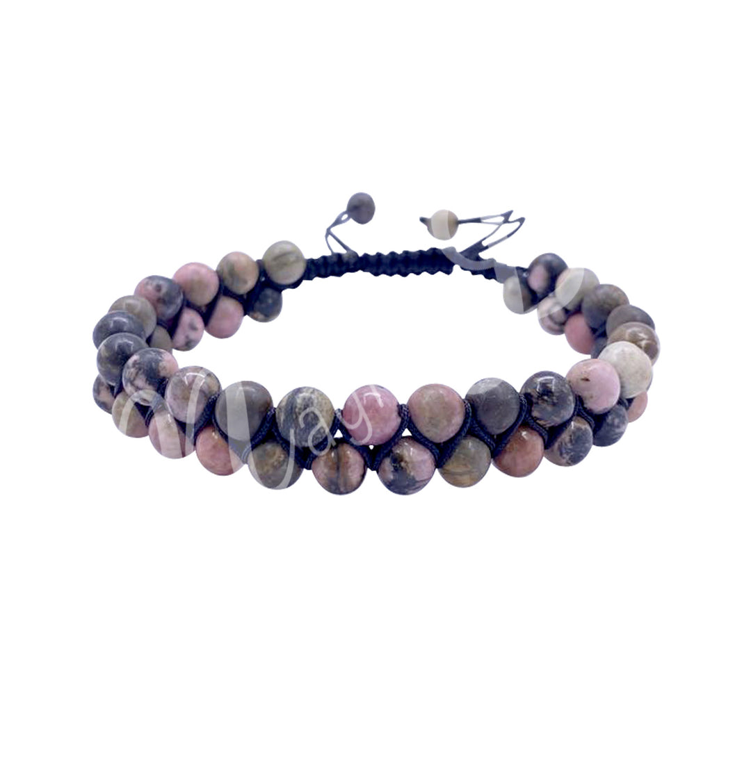 Bracelet Double Row Adjustable Rhodonite (6mm) 6.75-10.25"