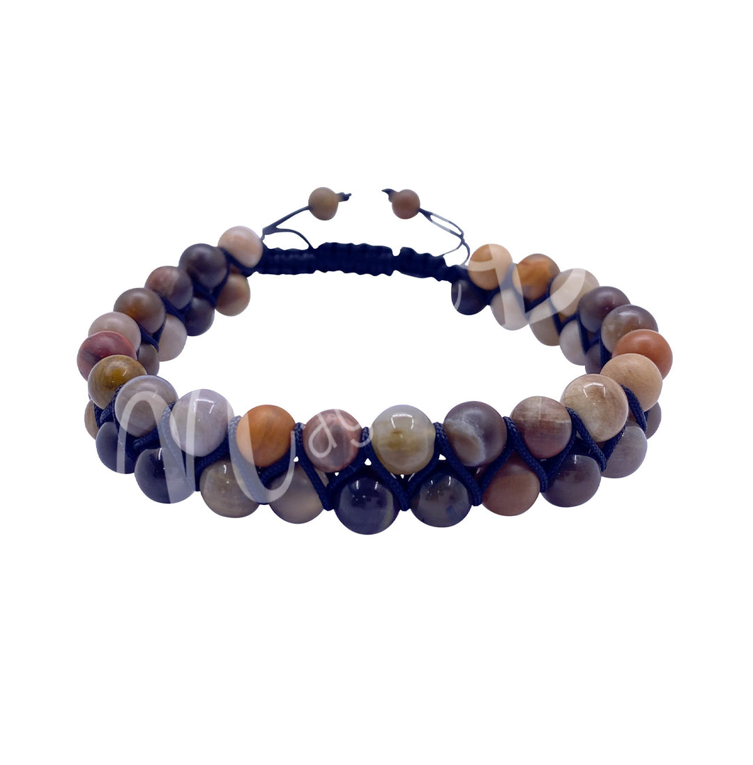 Bracelet Double Row Adjustable Petrified Wood (6mm) 6.75-10.25"