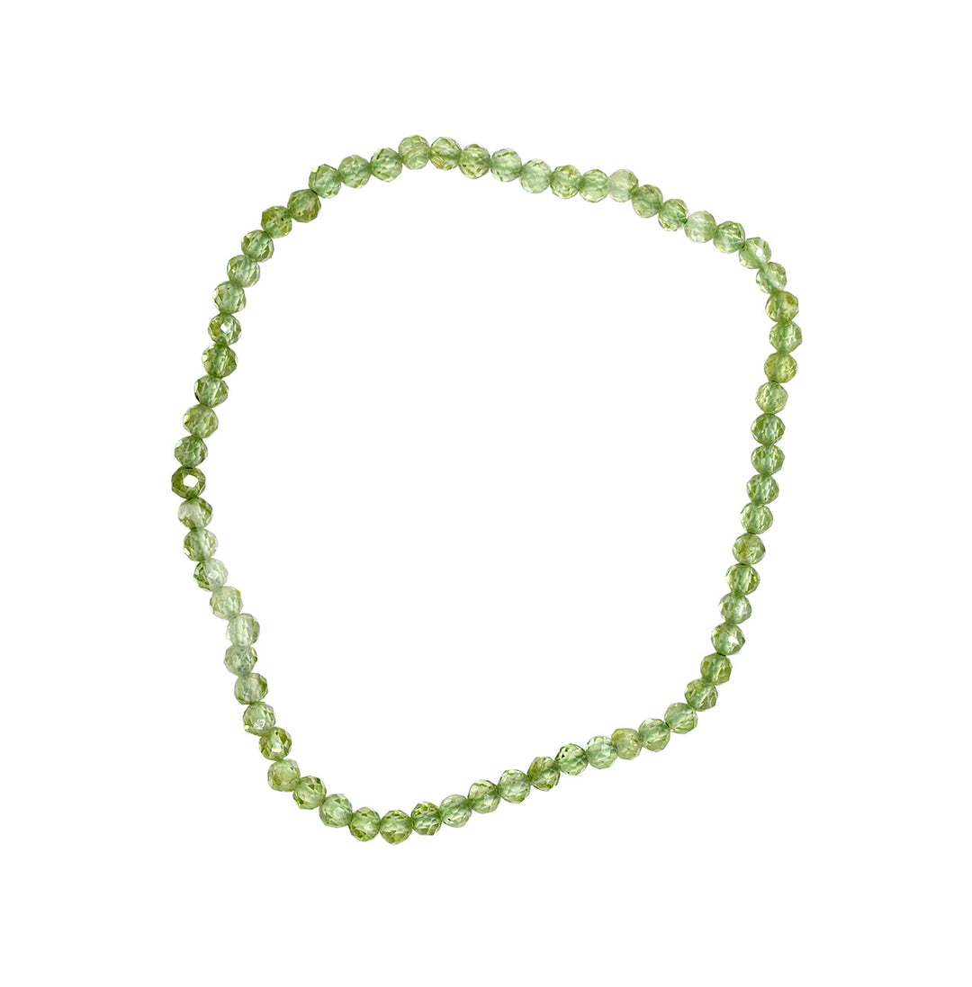 Pulsera de cuentas de piedra facetada de peridoto (3-4 mm) 7,25-7,45"