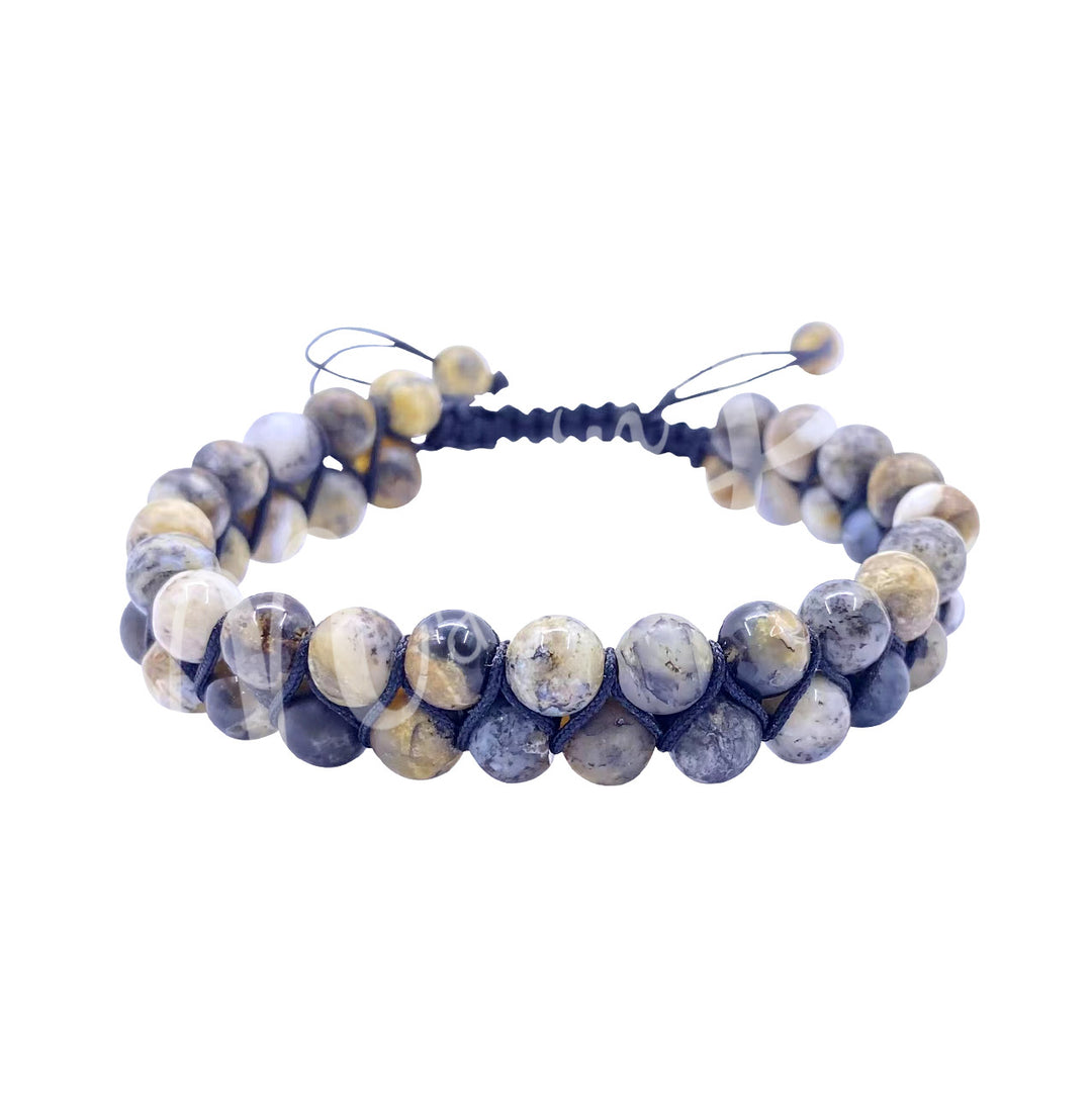 Bracelet Double Row Adjustable Dendritic Opal (6mm) 6.75-10.25"