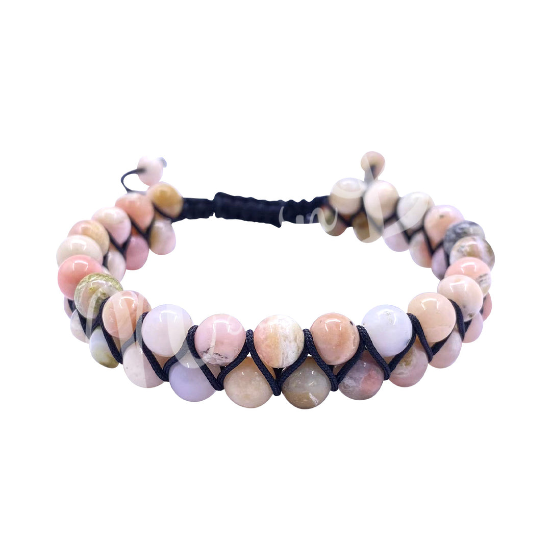 Bracelet Double Row Adjustable Pink Opal (6mm) 6.75-10.25"