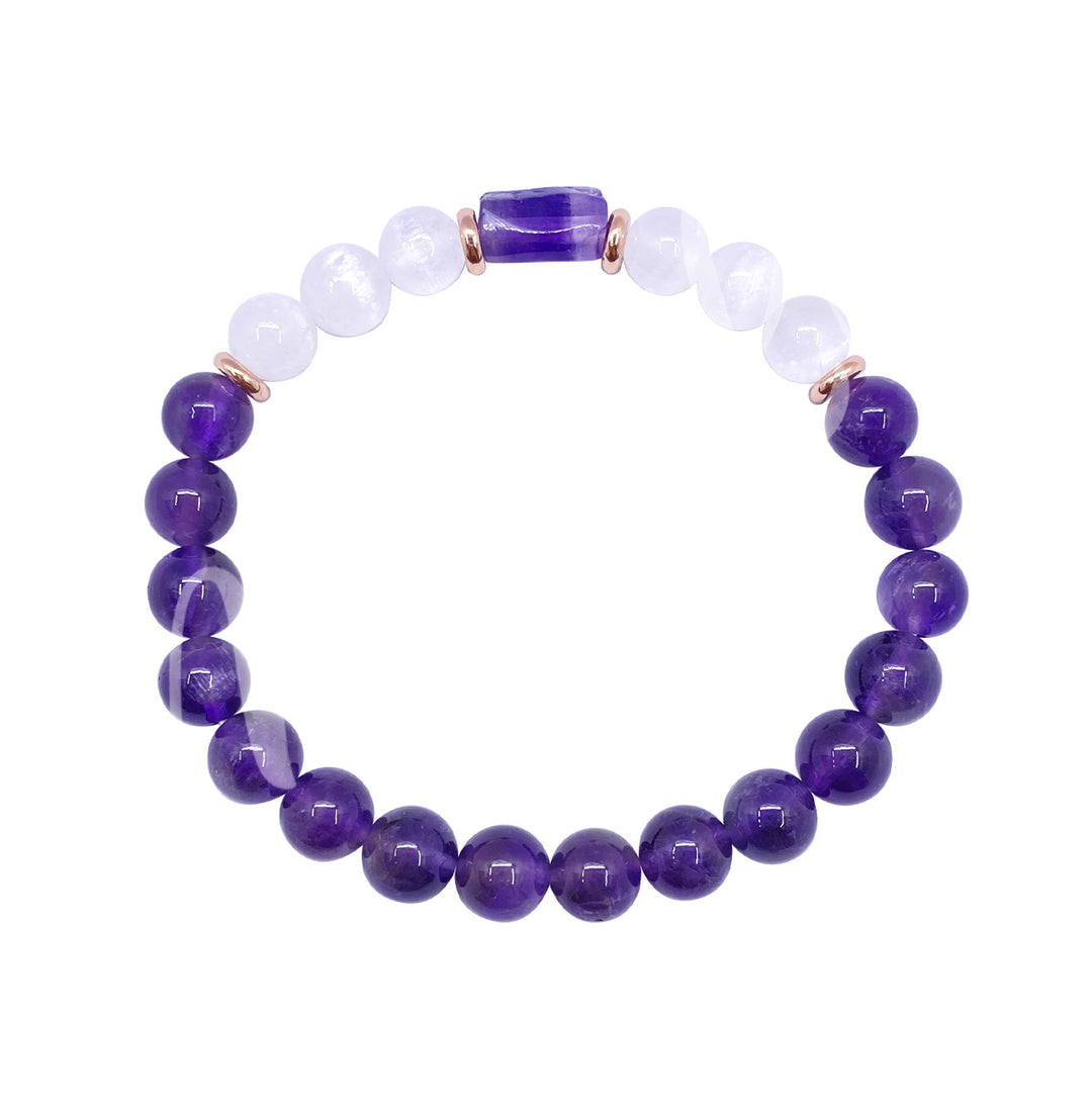 Bracelet Amethyst & Selenite with Cylinder Amethyst (8-8.5mm) 7.15-7.25"