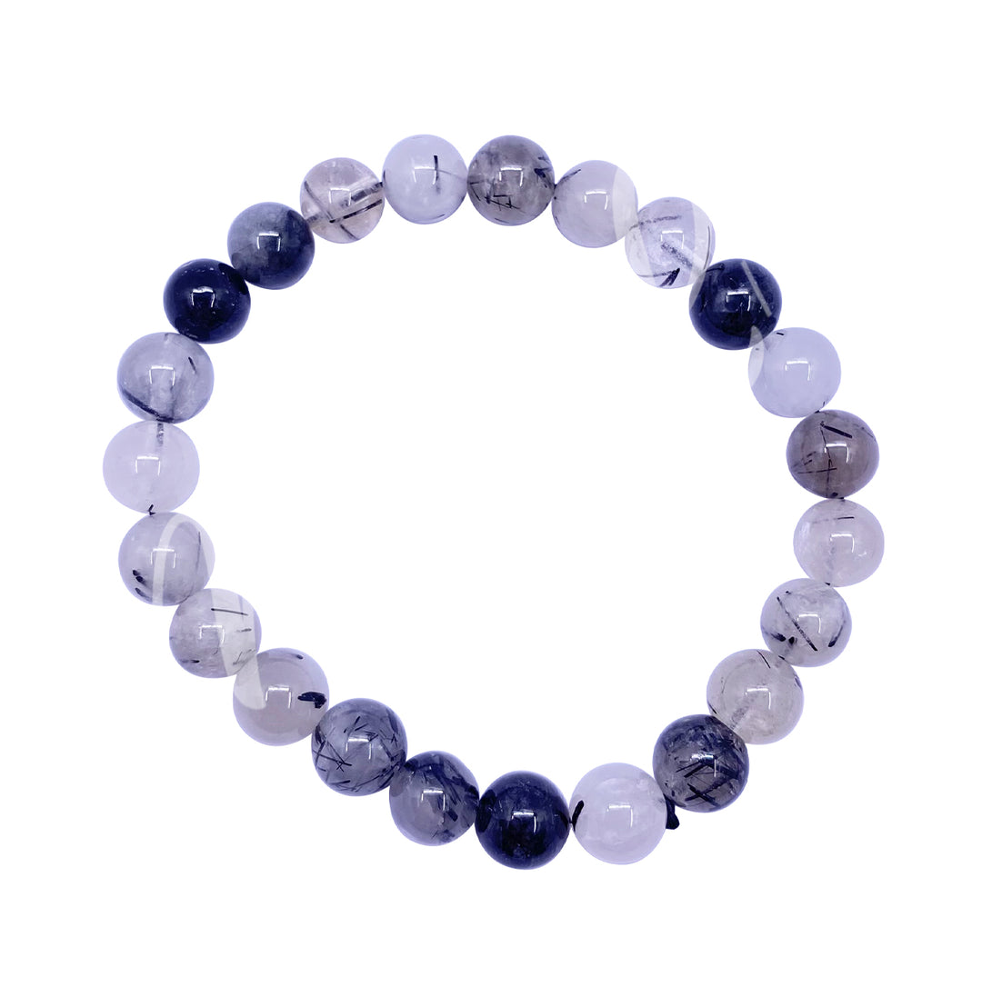 Bracelet Quartz with Black Tourmaline (8mm) 7.15-7.25"