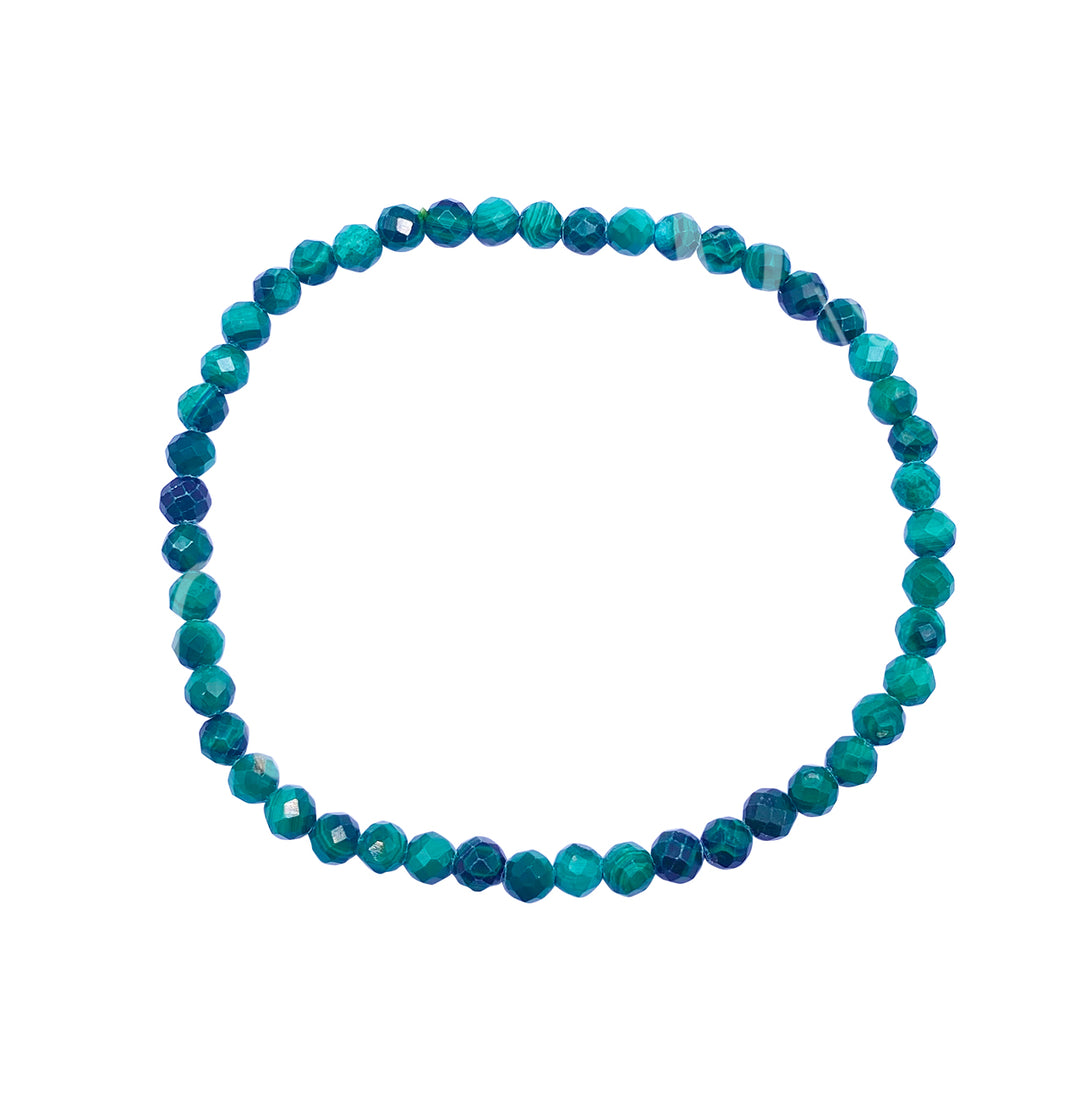 Pulsera de cuentas de piedra facetada Malaquita (4 mm) 7,15-7,25"