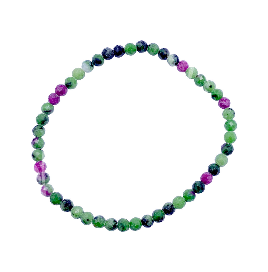 Bracelet Faceted Stone Beads Ruby Zoisite (4mm) 7.25-7.45"