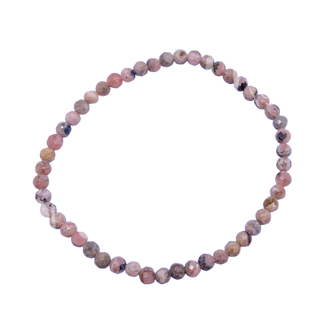 Bracelet Faceted Stone Beads Rhodochrosite (4mm) 7.25-7.45"