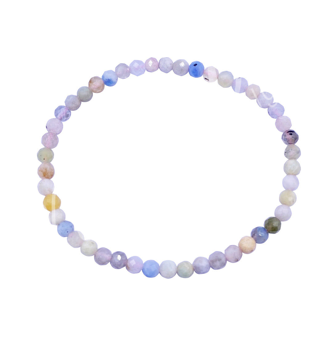 Pulsera de cuentas de piedra facetada Morganita (3-4 mm) 7,25-7,45"