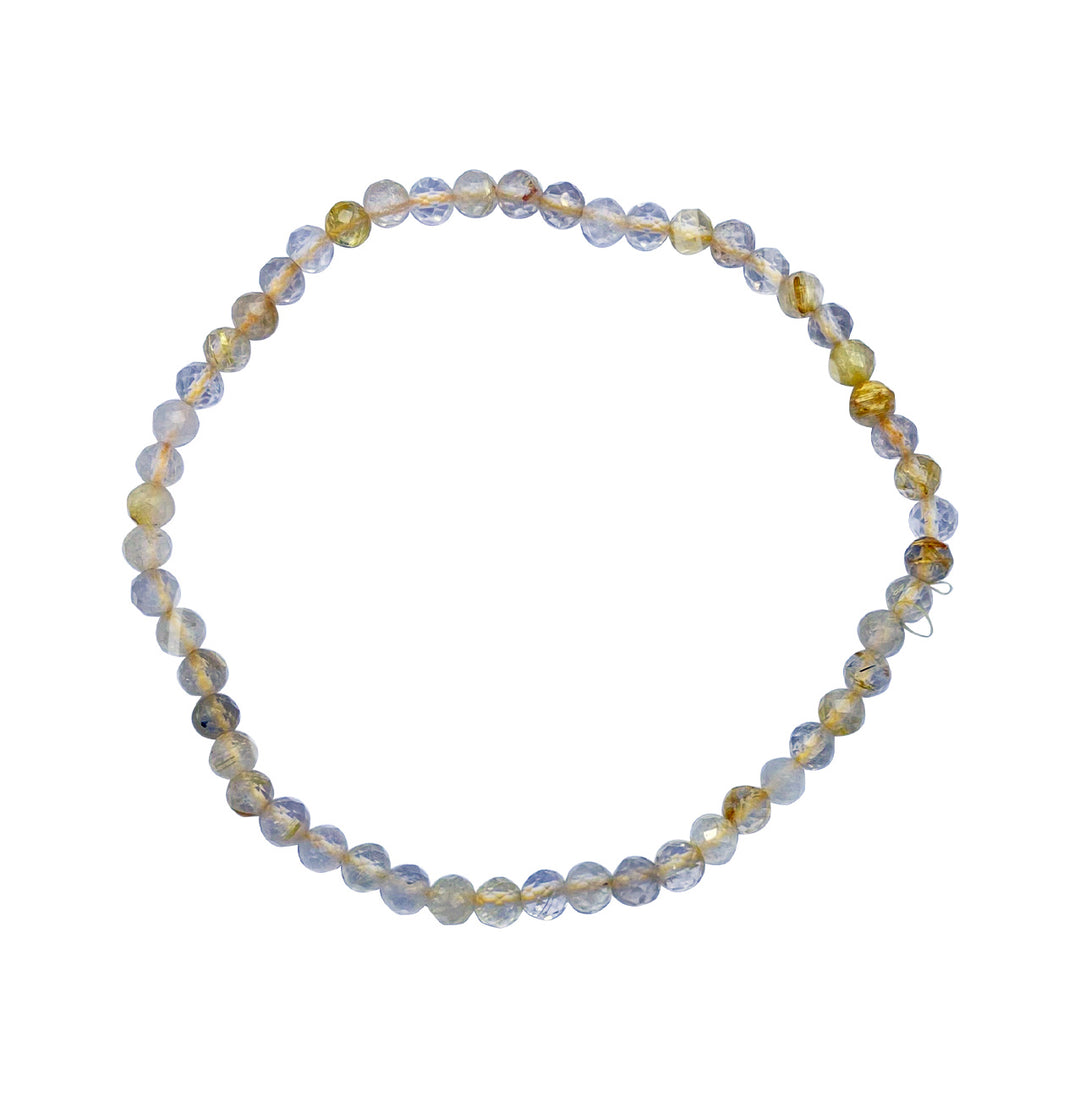 Bracelet Faceted Stone Beads Rutilated Quartz (3-4mm) 7.25-7.45"