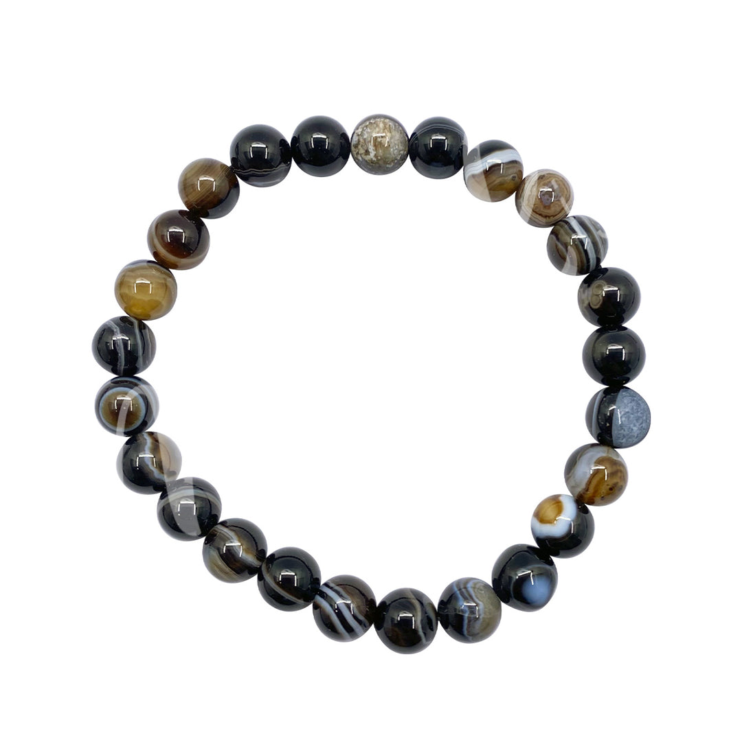 Bracelet Black Onyx with Stripes (8mm) 8-8.5"