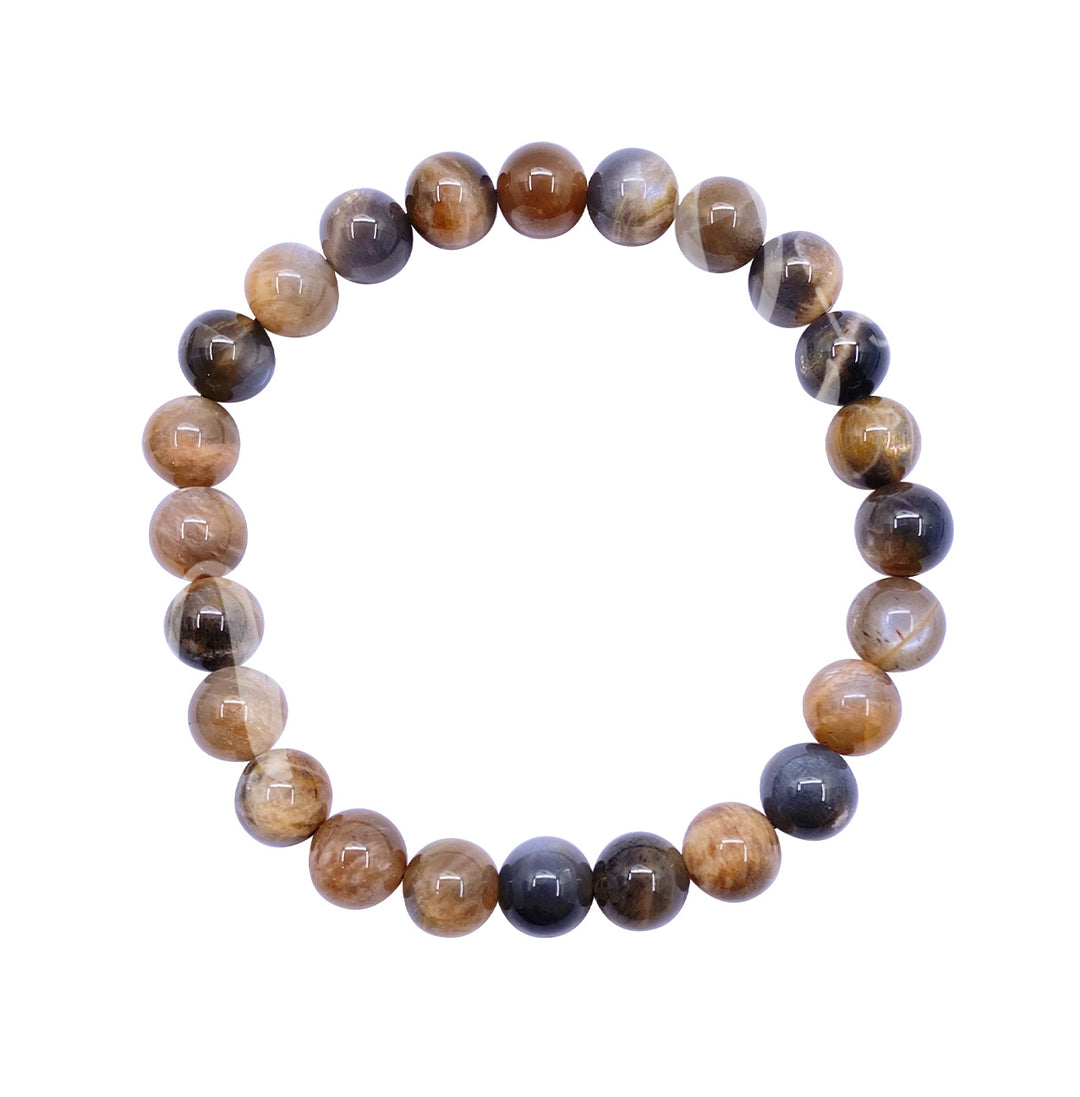 Bracelet Black & Peach Moonstone (8mm) 8-8.5″