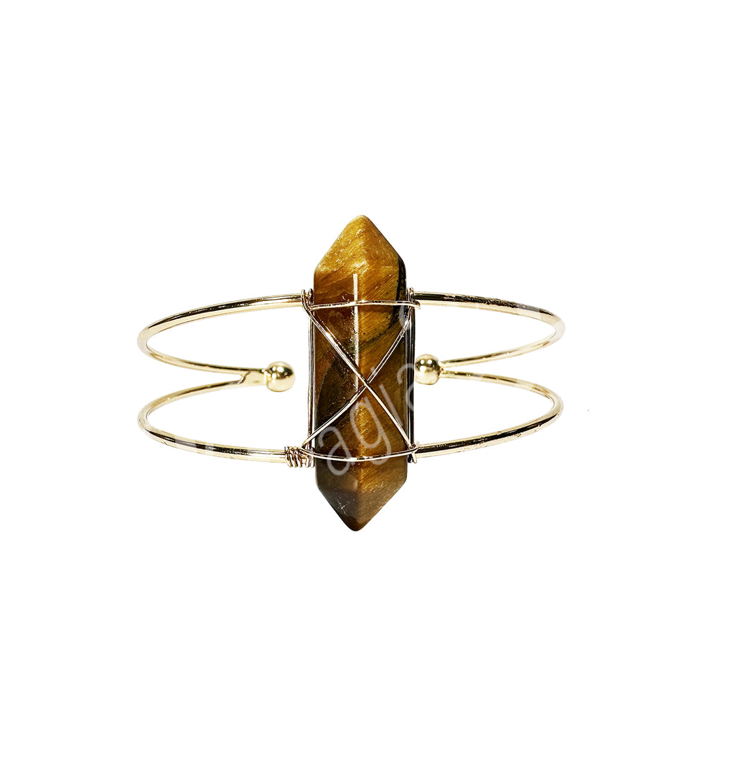 Pulsera Ajustable de Ojo de Tigre Envuelta en Alambre