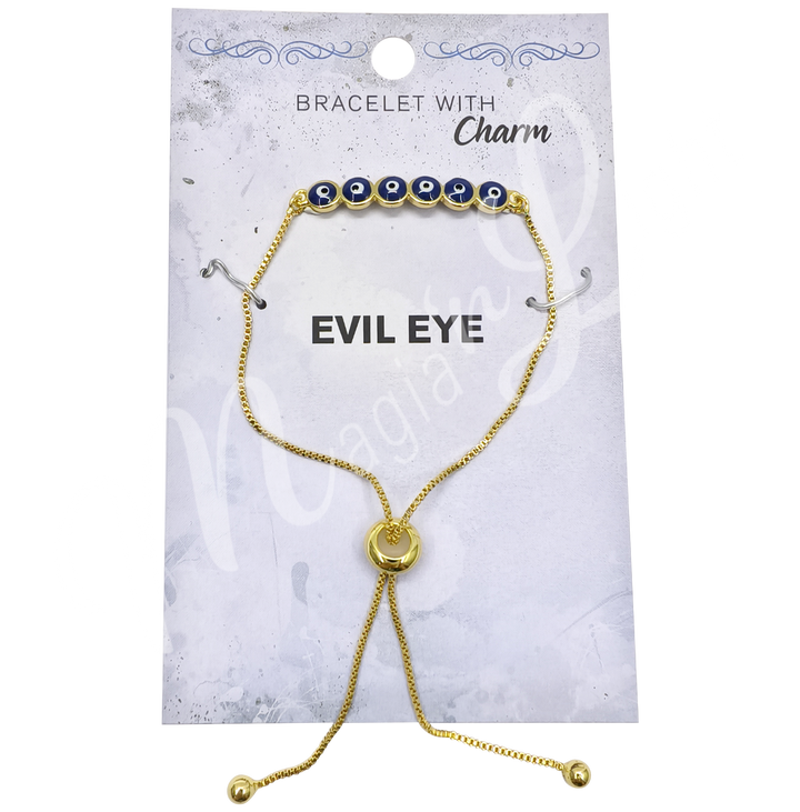 Bracelet Adjustable 6 Evil Eye Charms 9.75"