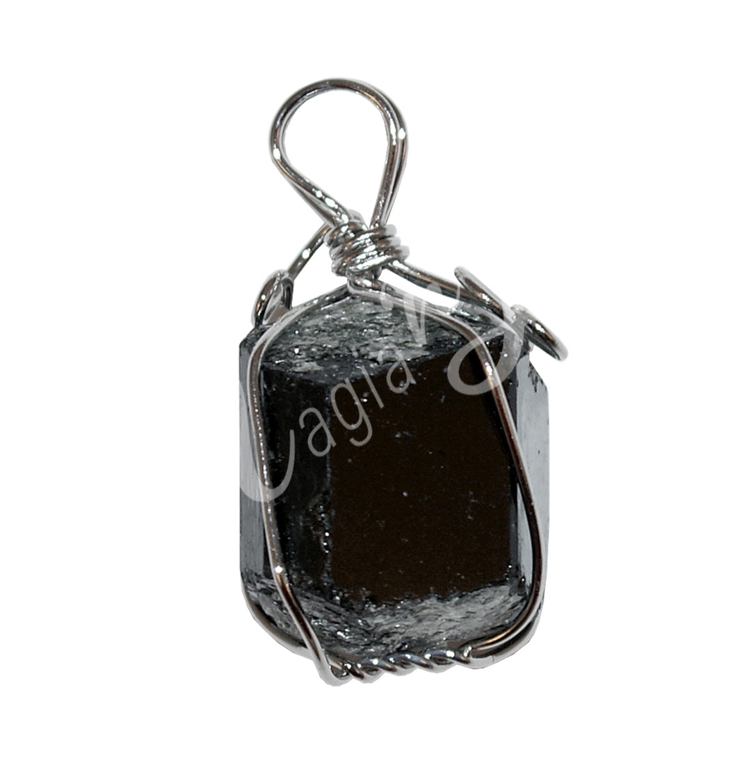 Pendant Wire Wrap Tourmaline, Black 0.5″