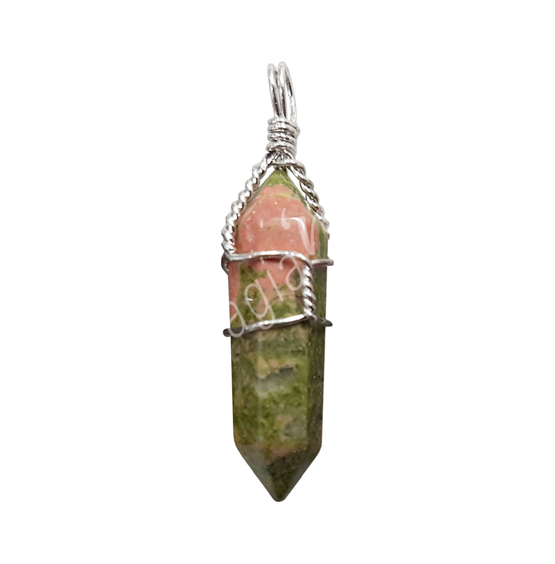 Pendant Wire Wrap Unakite 1.5"
