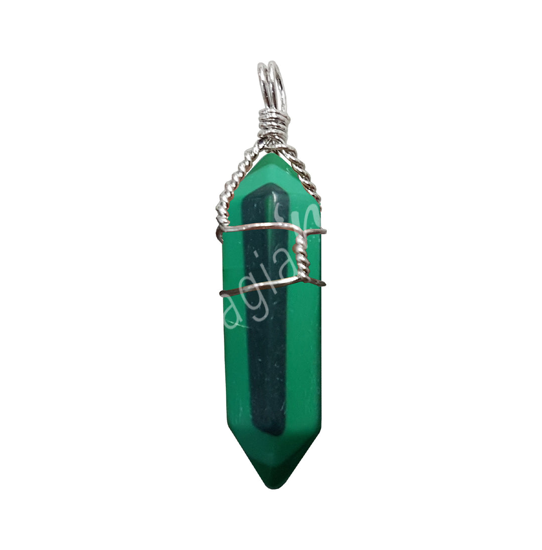 Pendant Wire Wrap Malachite, Synthetic 1.5"