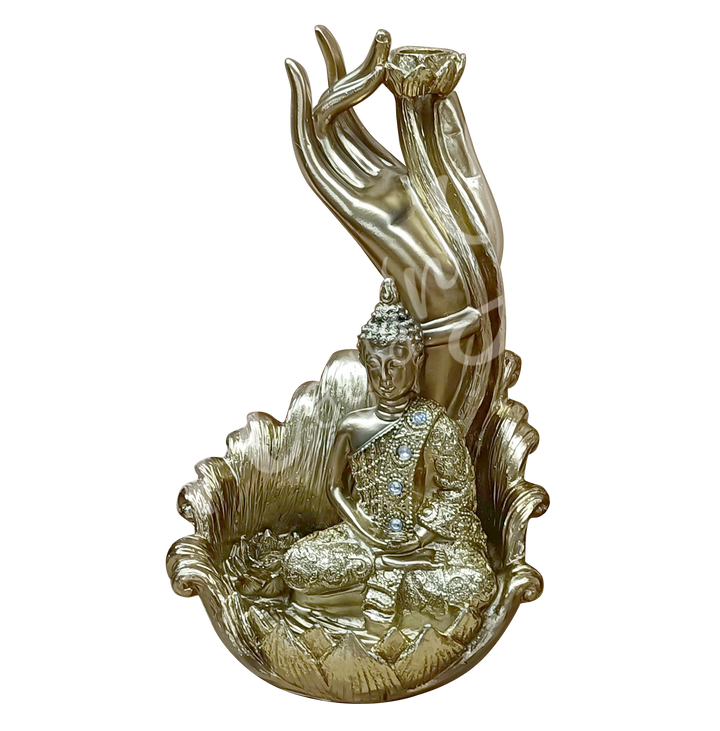 Backflow Bronze Cone Burner Buddha w Hand