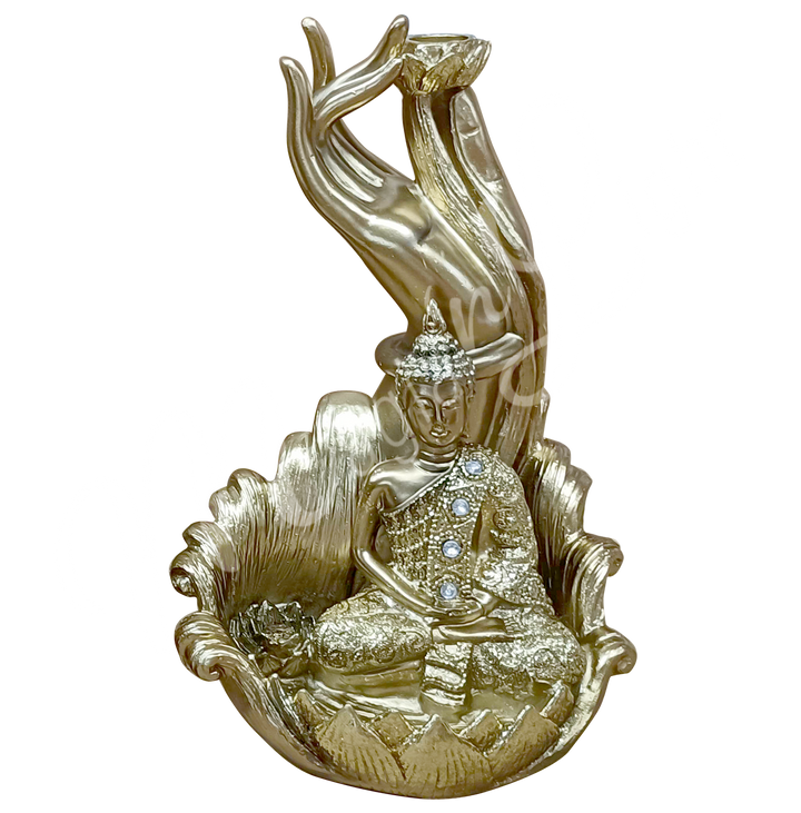 Backflow Bronze Cone Burner Buddha w Hand