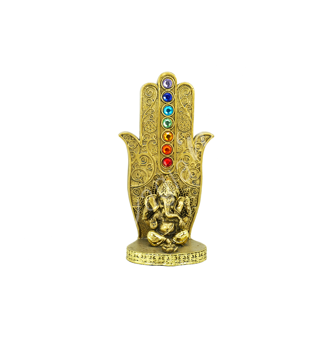 Incense Holder Gold Ganesha on Hand w Chakras