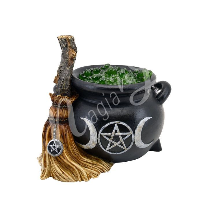 Statue Cauldron & Broom w LEDs