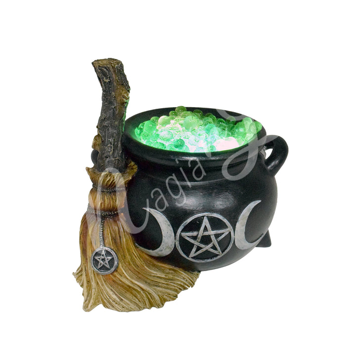 Statue Cauldron & Broom w LEDs