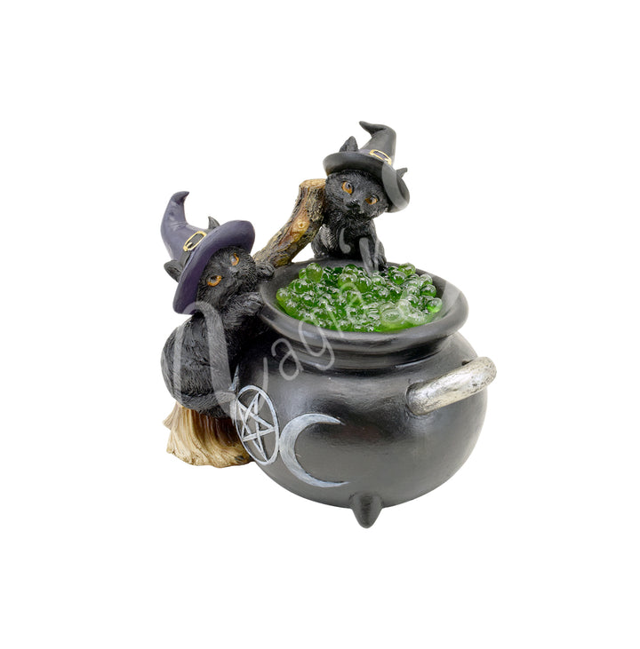 Statue Cauldron & Cats w LEDs