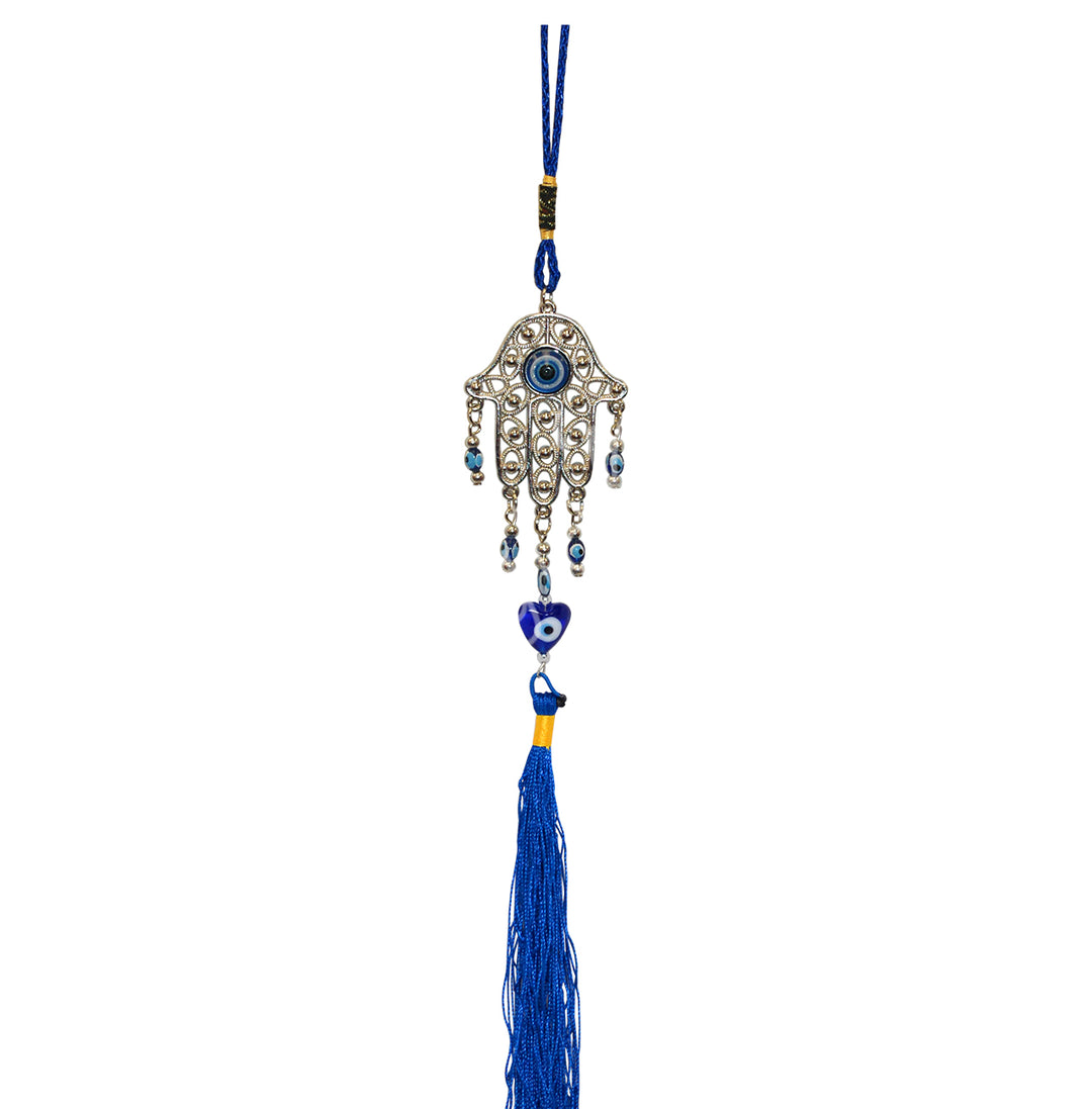 Hanging Hand of Fatima w Evil Eye Beads & Tassel 13″L