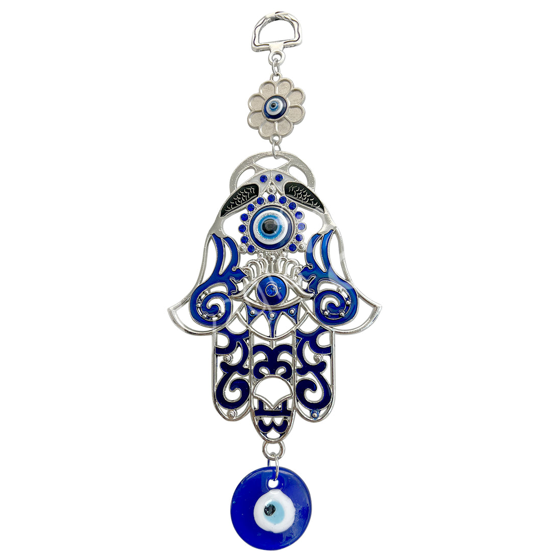 Hanging Hand of Fatima w Blue Inlay 7.75-8″L