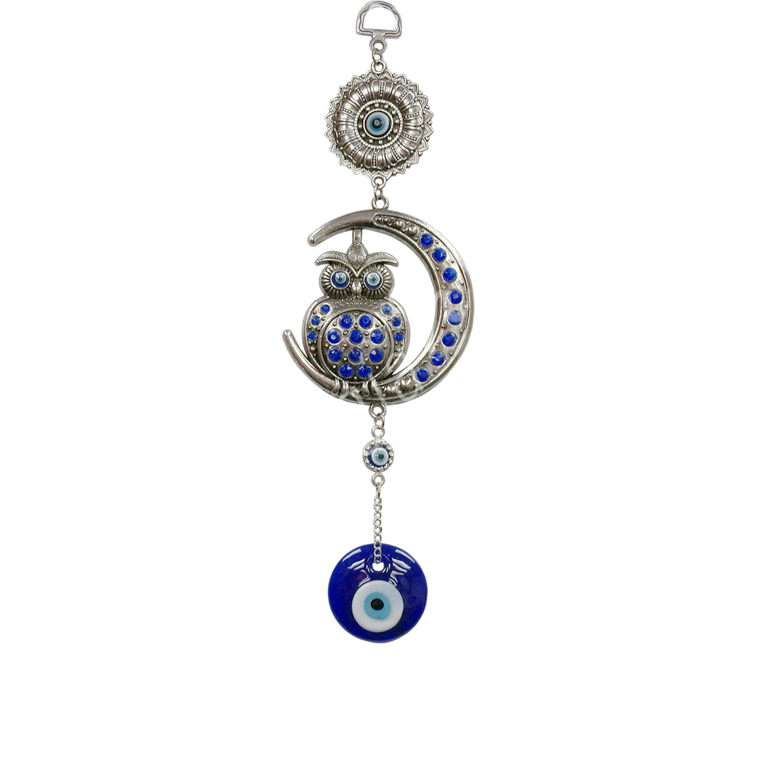 Hanging Evil Eye & Owl on Moon 10-10.25″L