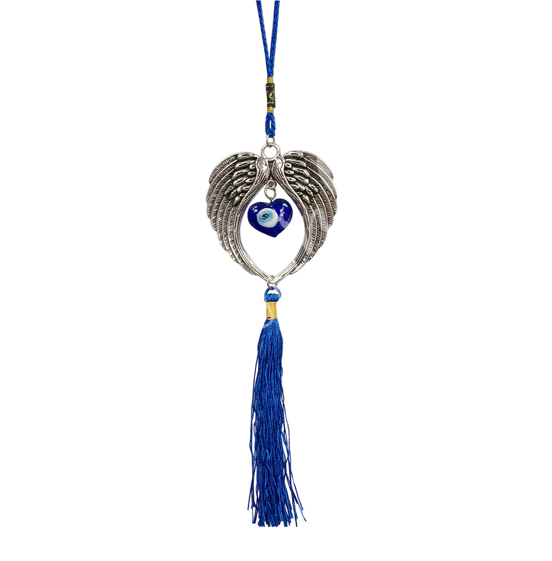 Hanging Evil Eye & Angel Wings w Tassel 11″L