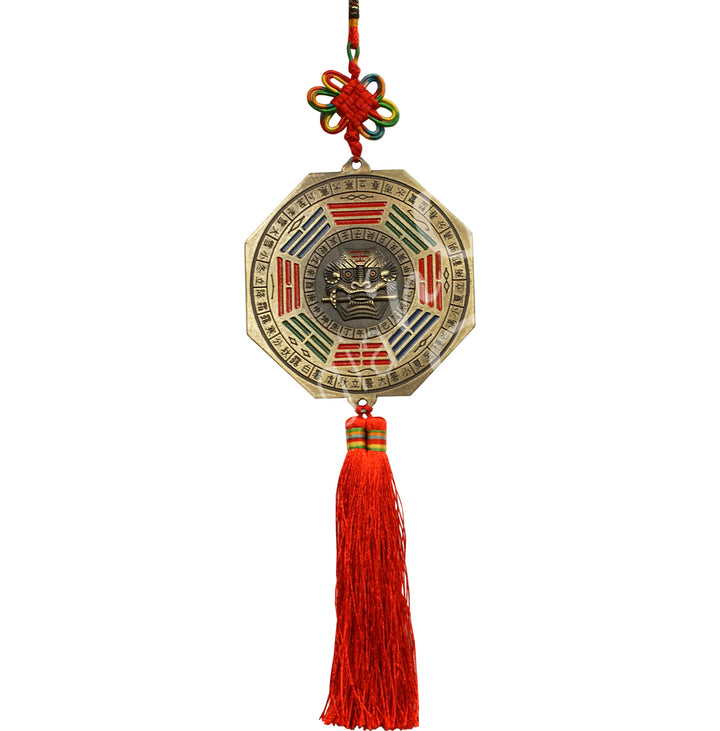 Feng Shui Hanging Bagua Mirror with Fu Dog 14.5"L