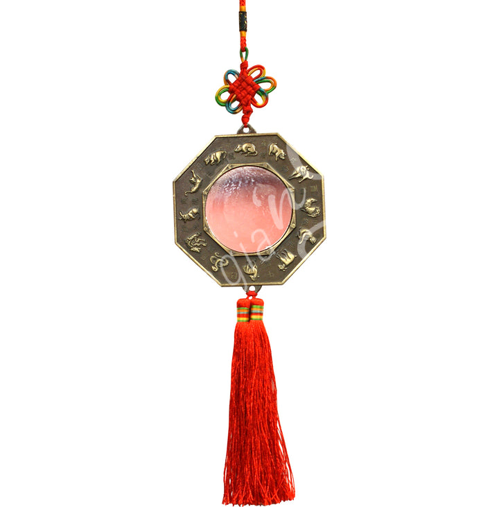 Feng Shui Hanging Bagua Mirror with Fu Dog 14.5"L