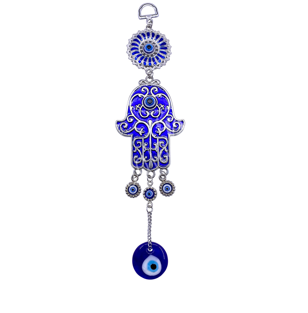 Mano de Fátima Azul Colgante con Cuentas Mal de Ojo 10-10.25"