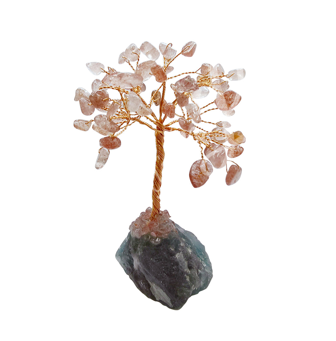 Gem Tree Strawberry Quartz w Fluorite Base 63 Beads 3.15-3.5"