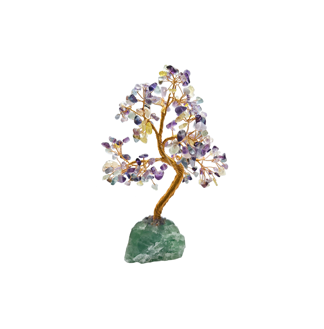 Árbol de Gemas de Fluorita sobre Base de Fluorita 243 Cuentas (6.7-7")