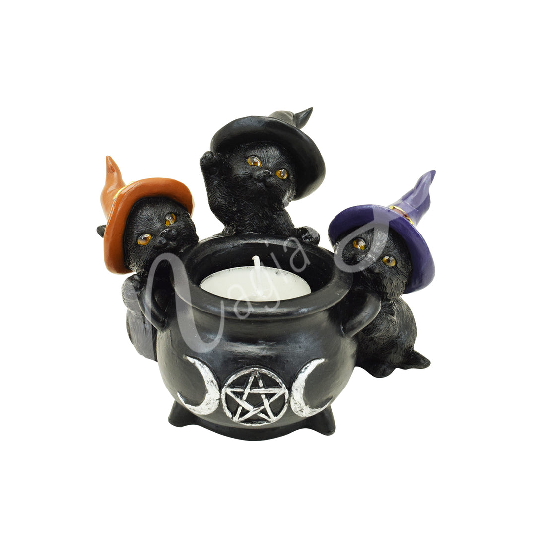 Tealight Holder Black Cats with Cauldron