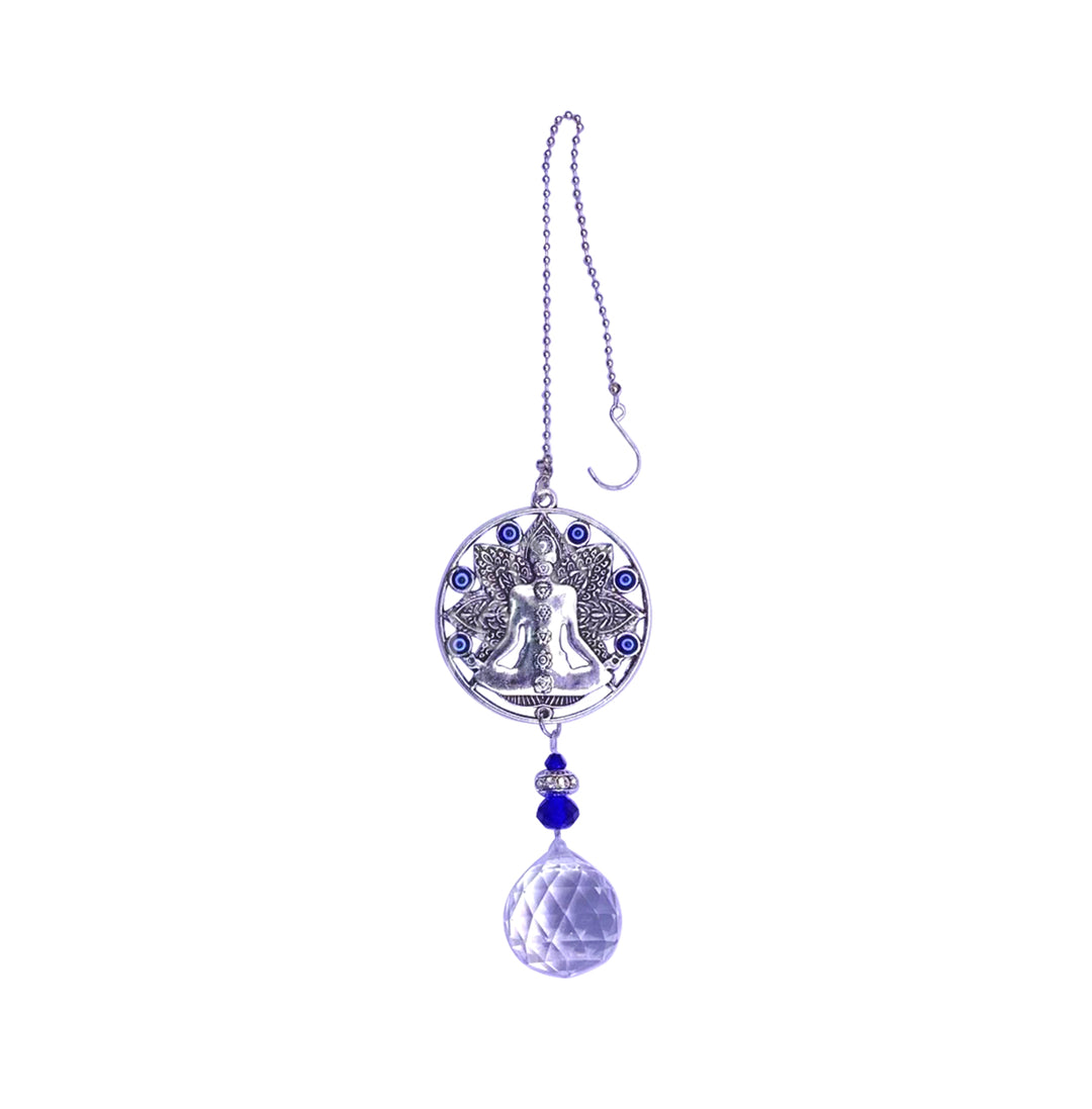 Colgante Feng Shui Cristal con Mal de Ojo y Buda 13.25"